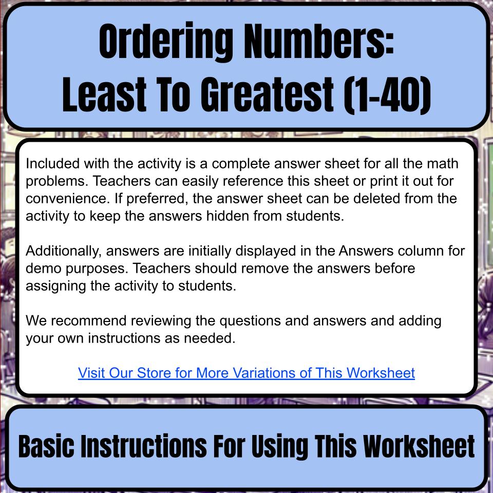 Ordering Numbers: Least To Greatest (1-40) Mystery Picture Worksheet P0093