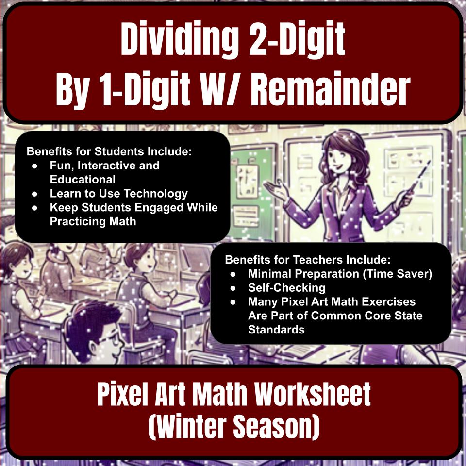 Dividing 2-Digit By 1-Digit W/ Remainder Mystery Picture Worksheet P0095