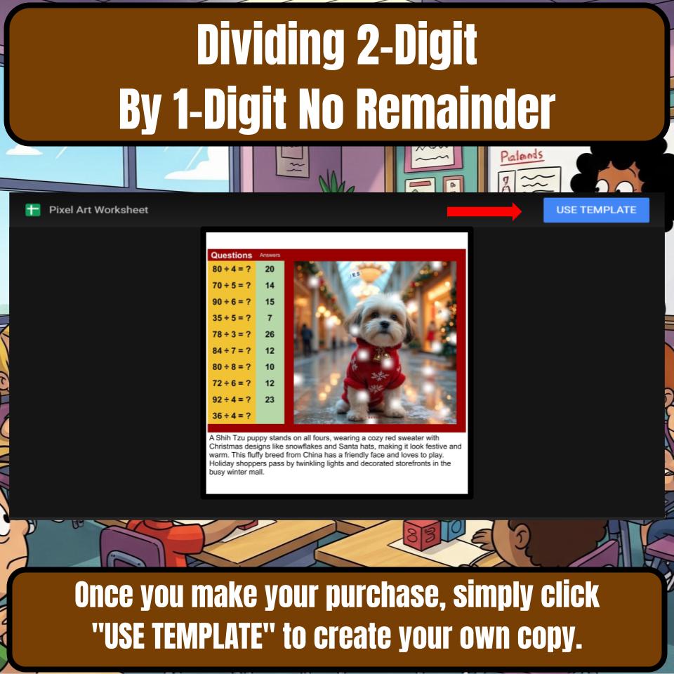 Dividing 2-Digit By 1-Digit No Remainder Mystery Picture Worksheet P0096