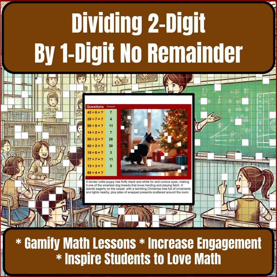 Dividing 2-Digit By 1-Digit No Remainder Mystery Picture Worksheet P0096