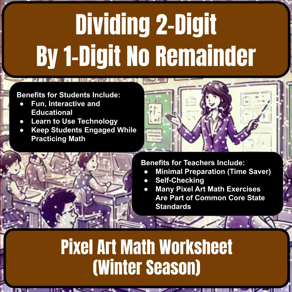 Dividing 2-Digit By 1-Digit No Remainder Mystery Picture Worksheet P0096