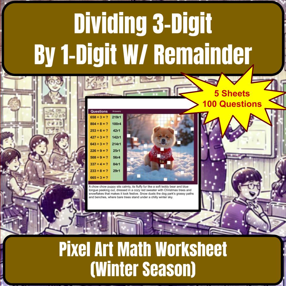 Dividing 3-Digit By 1-Digit W/ Remainder Mystery Picture Worksheet P0097