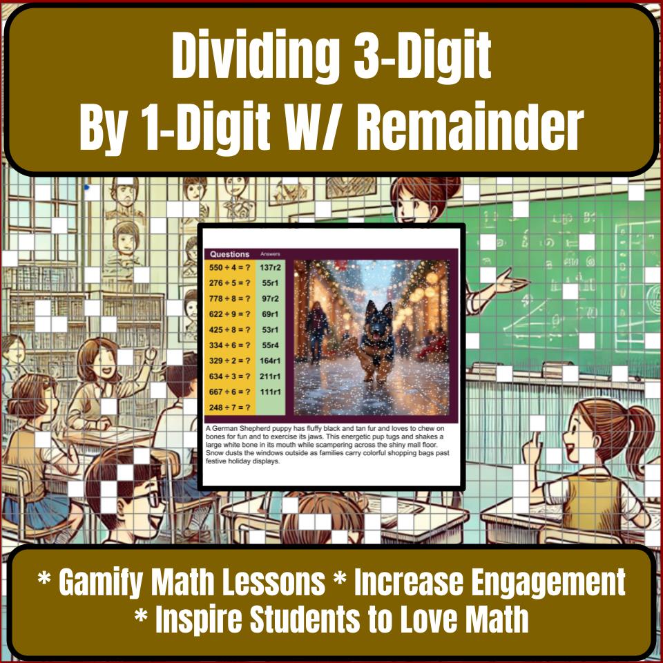 Dividing 3-Digit By 1-Digit W/ Remainder Mystery Picture Worksheet P0097