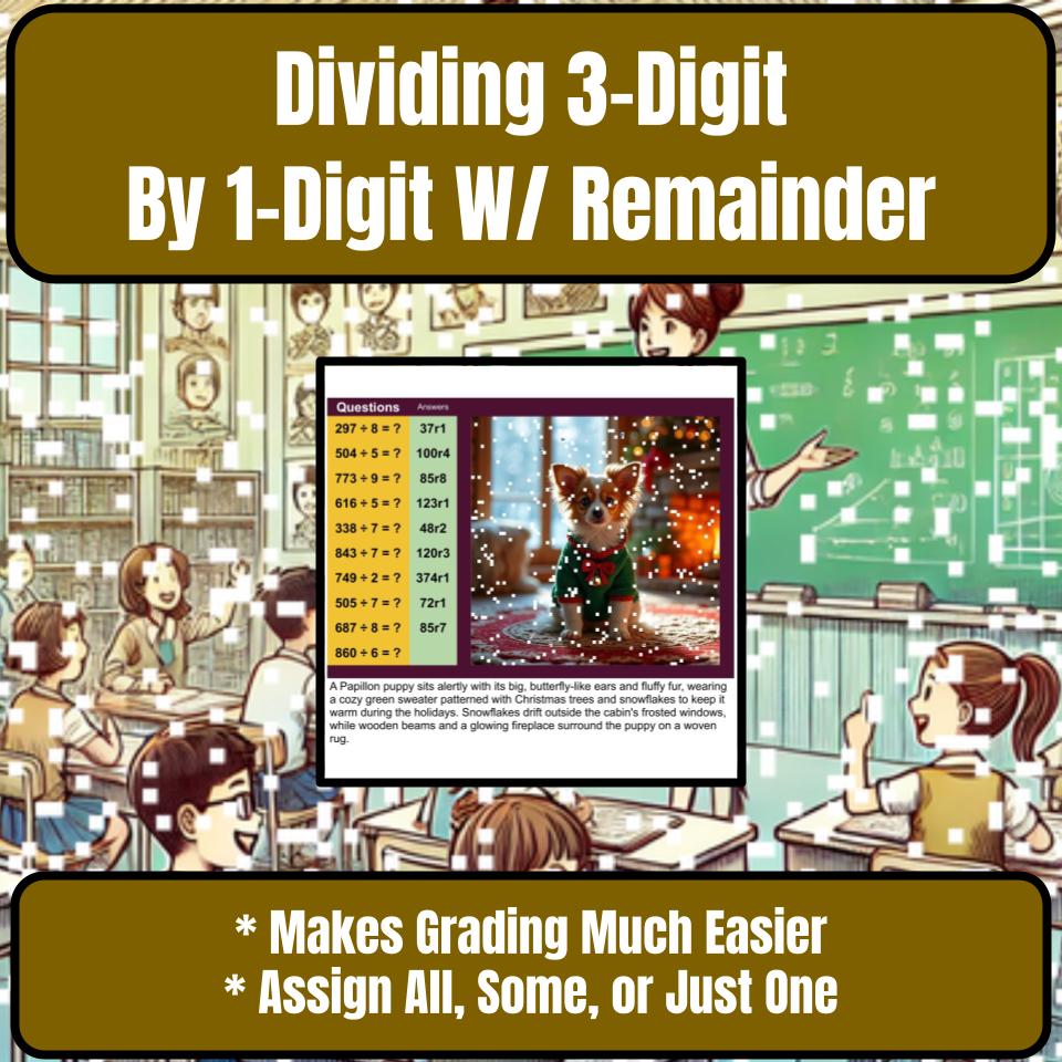 Dividing 3-Digit By 1-Digit W/ Remainder Mystery Picture Worksheet P0097