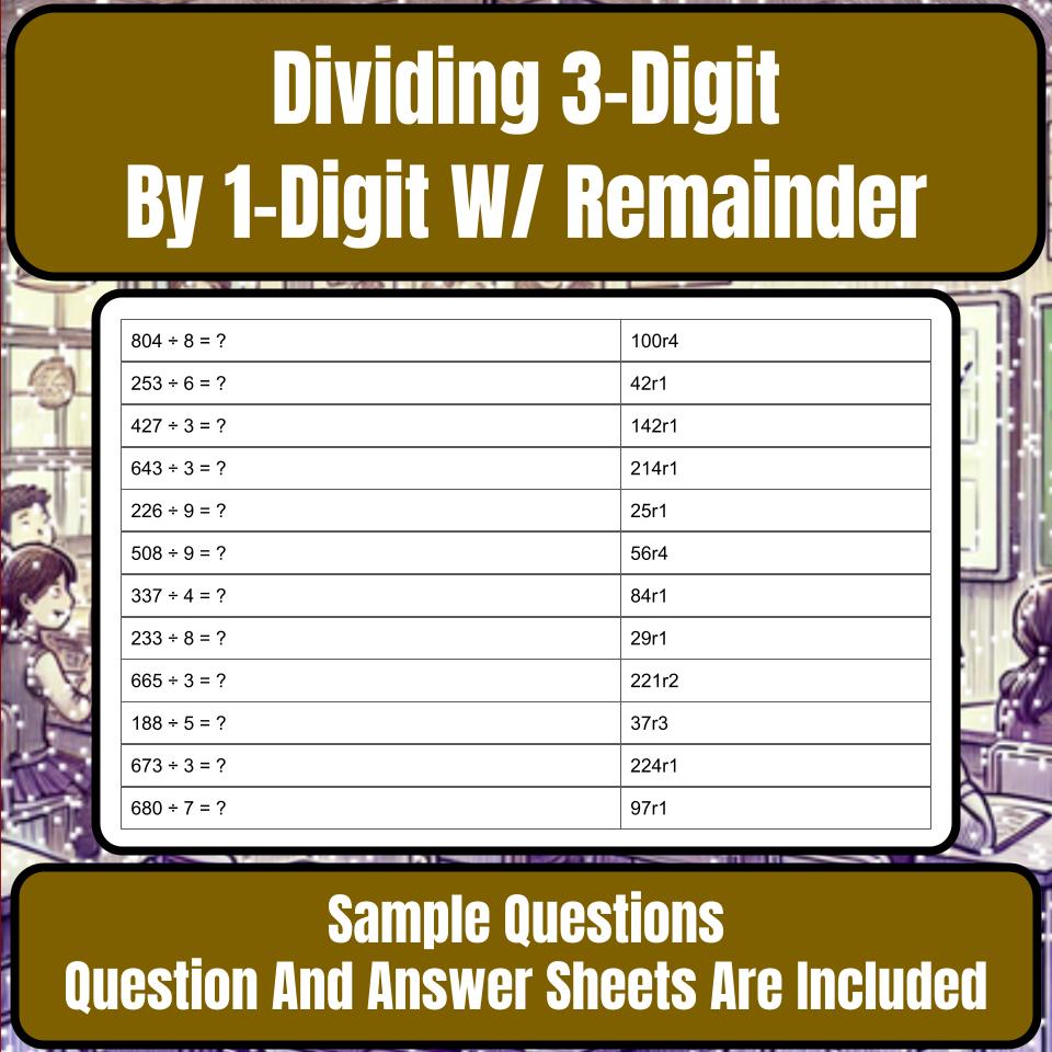 Dividing 3-Digit By 1-Digit W/ Remainder Mystery Picture Worksheet P0097