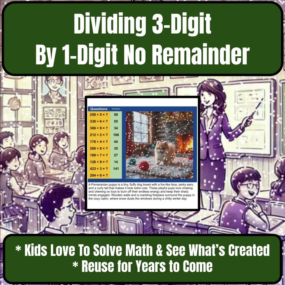 Dividing 3-Digit By 1-Digit No Remainder Mystery Picture Worksheet P0098